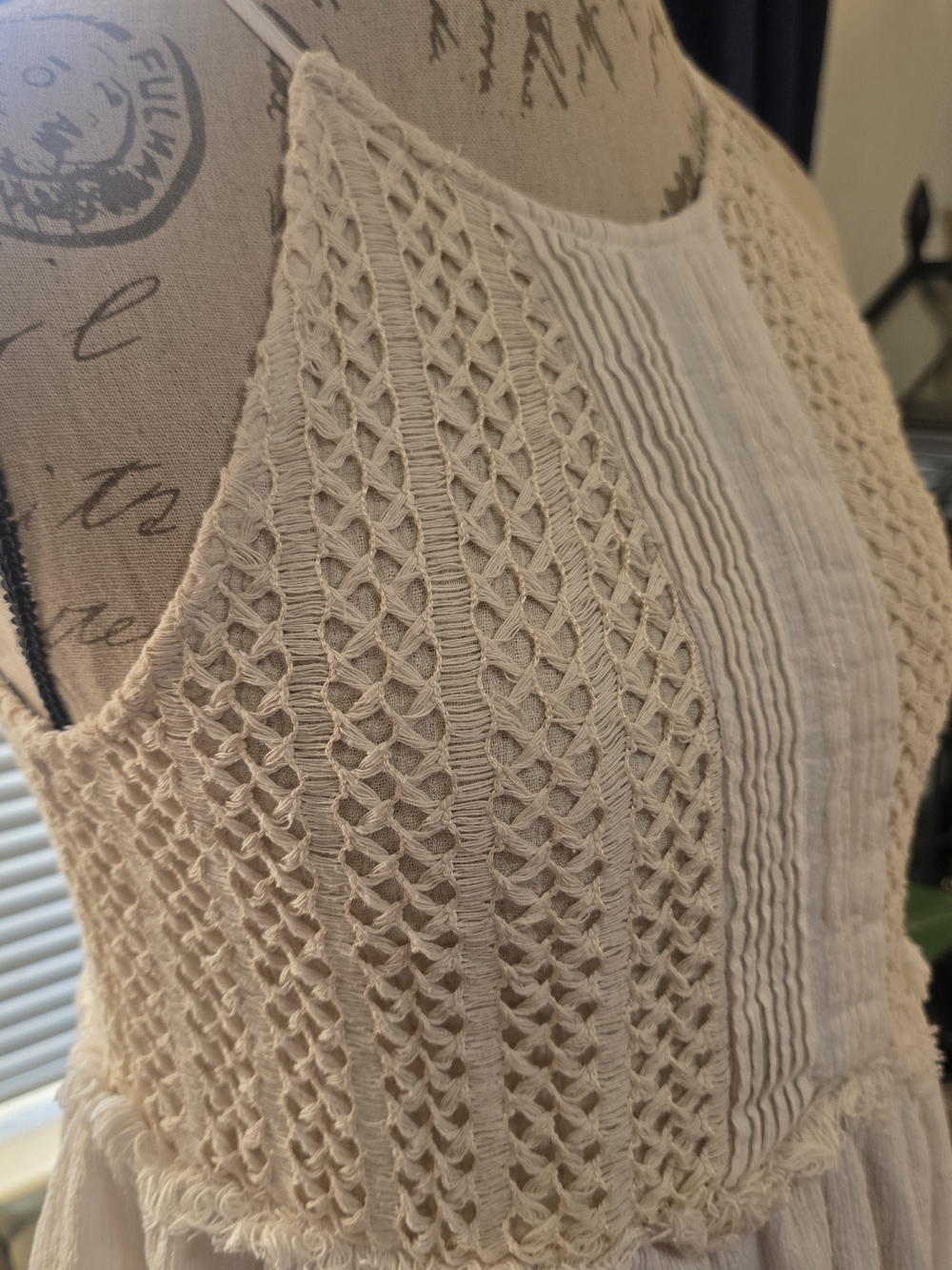 Anthropologie Moon River Cream Crochet High Neckline Ruffle Tier Sleeveless Top - Picture 2 of 8